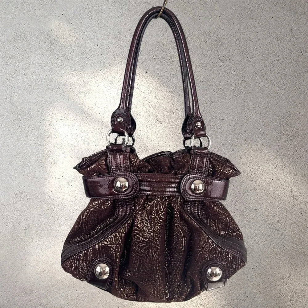 Vintage Y2K Kathy Van Zeeland Hobo Shoulder Bag Purse in Brown Metallic